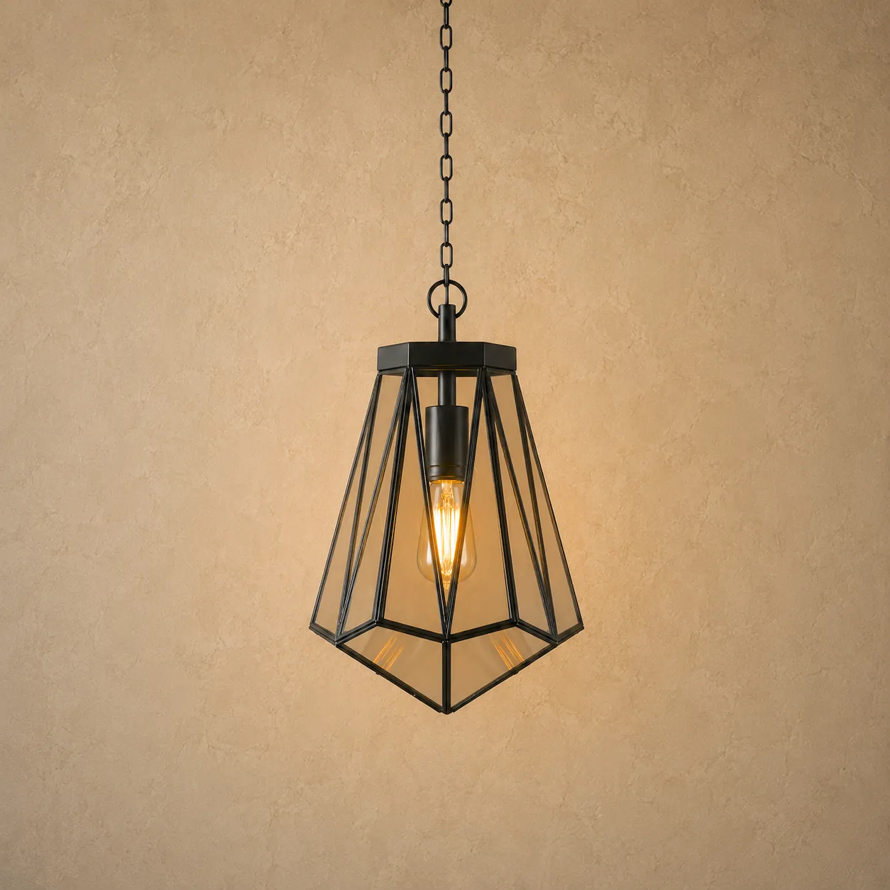 Lámpara colgante geométrica simétrica con vidrio transparente